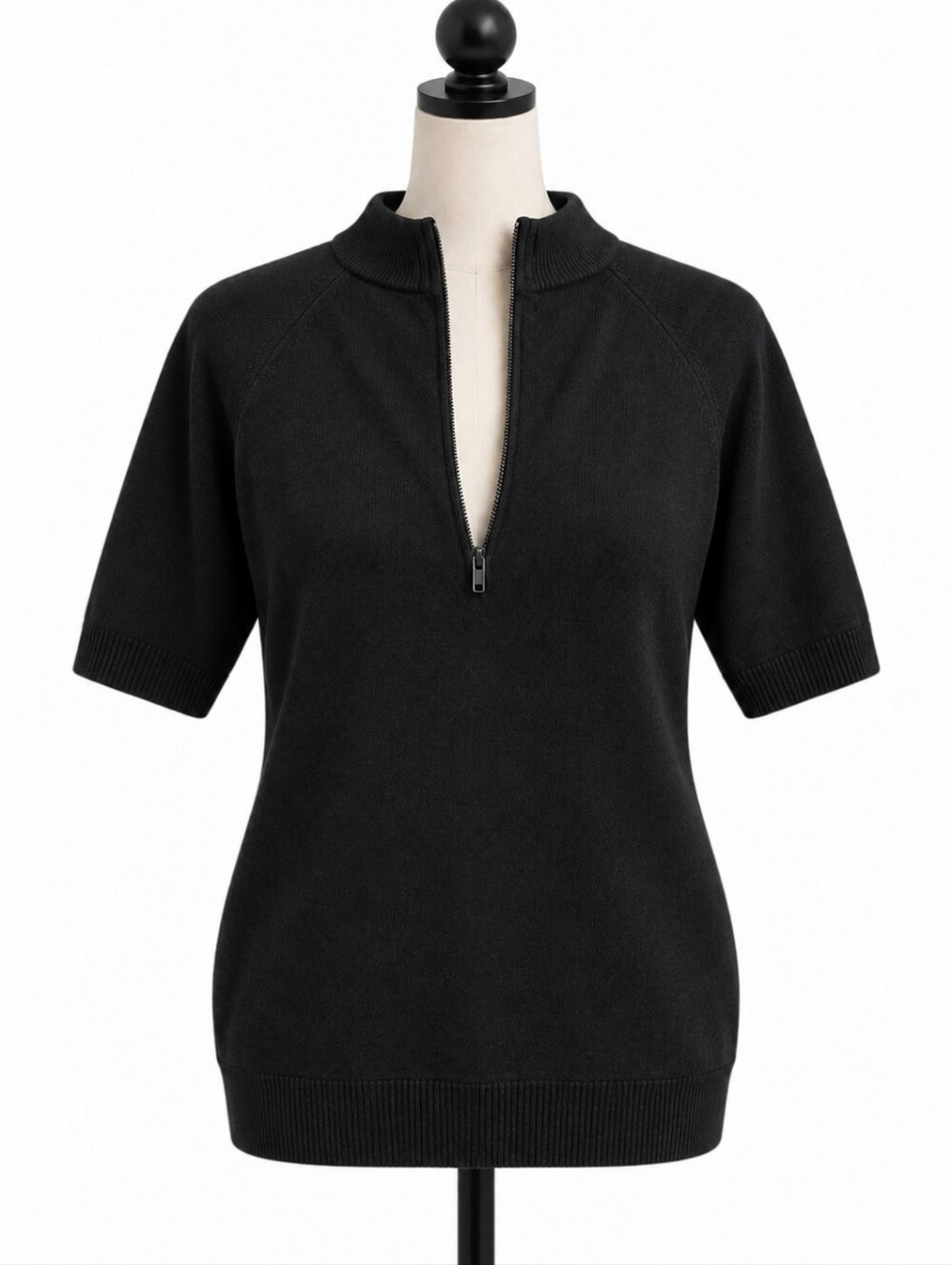 Designers Originals Black Quarter Zip Short Sleeve Sweater Medium 38
